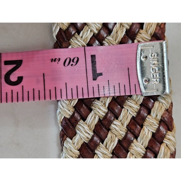 Garmany Italian Belt Mens Size 42 Woven Leather & Straw Brown & Beige - Picture 8 of 9